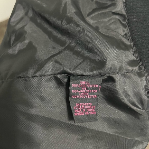 Black and White Bomber Jacket with Striped Collar and Silver Zipper.  #004 - Picture 7 of 7